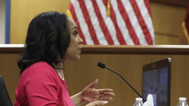 Fulton County District Attorney Fani Willis testifies during a hearing on the Georgia election interference case.