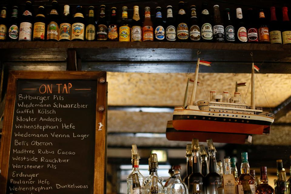 A model ship hangs above the bar at Mecklenburg Gardens in the Corryville neighborhood of Cincinnati. The ship, originally placed at the bar in the days before Prohibition, is said to have been a signal that the coast was clear for those wishing to purchase alcohol during the Prohibition era.