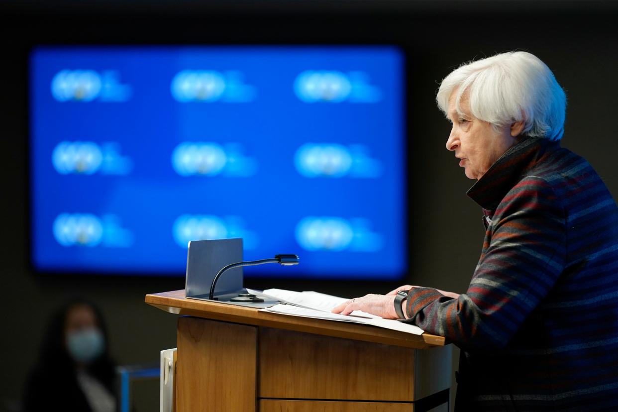 Treasury Secretary Janet Yellen speaks about challenges facing the global economy at the Center for Global Development on Thursday, Oct. 6, 2022, in Washington.