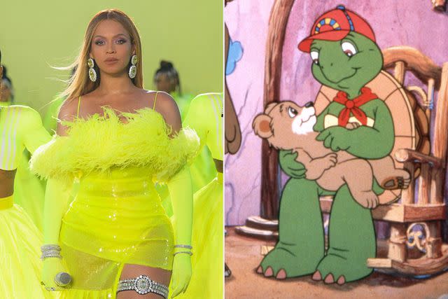 <p>getty; everett collection</p> Beyoncé and Franklin the Turtle