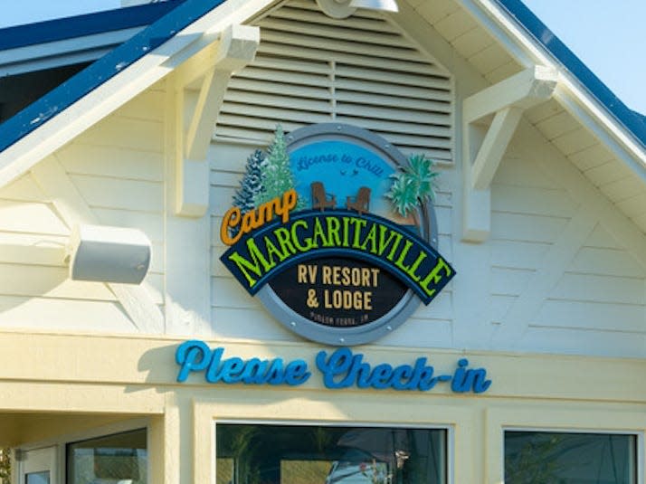 the check-in area of The Camp Margaritaville in Pigeon Forge, Tennessee