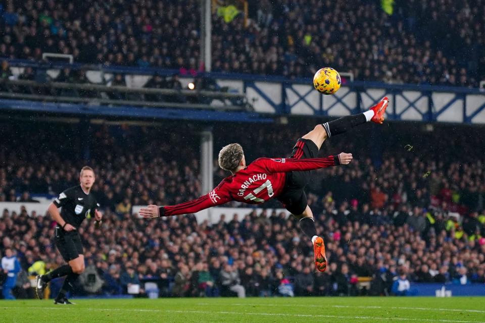 Garnacho takes flight to give United the lead at Goodison (PA)