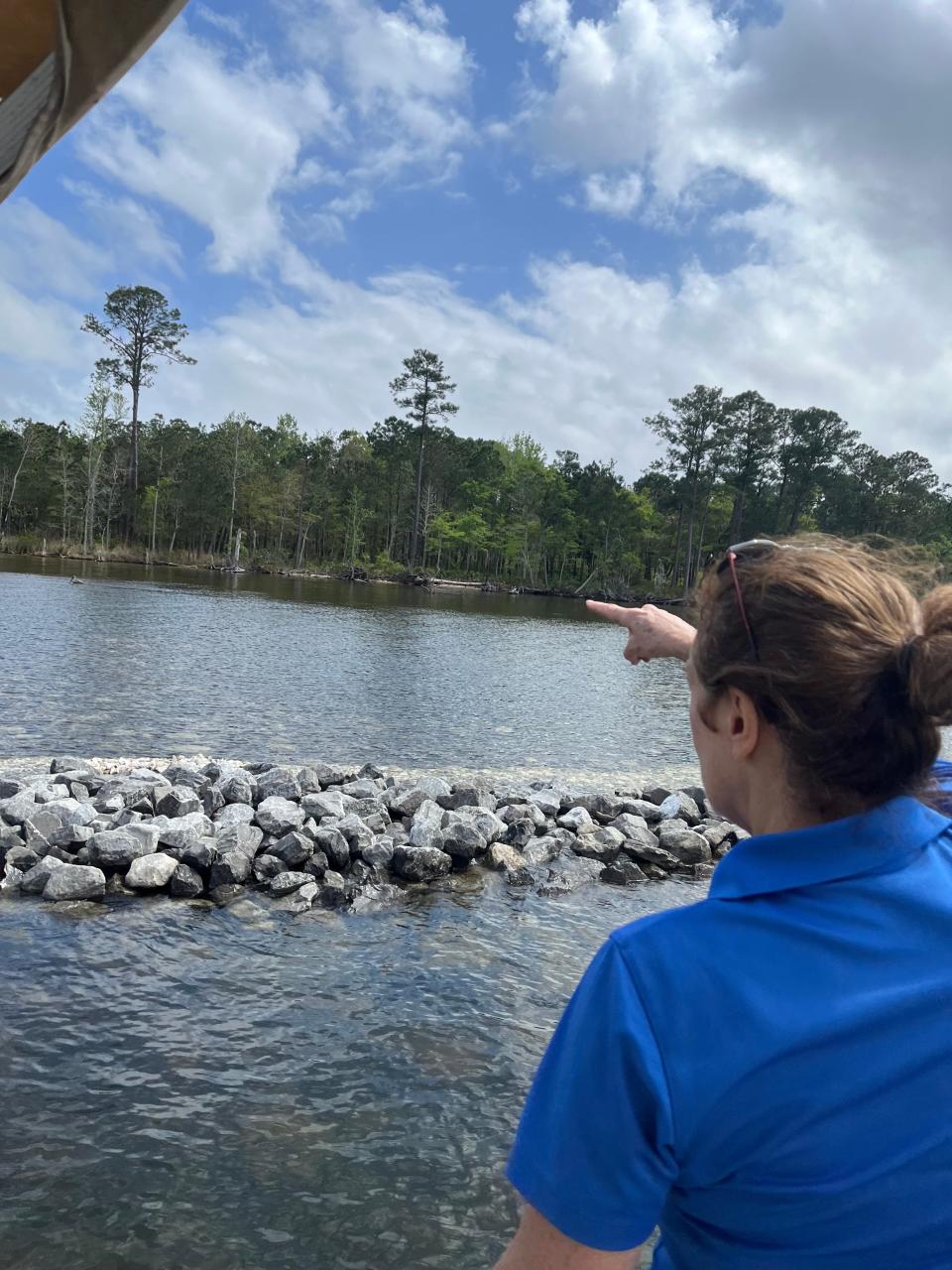 Laura Geselbracht of The Nature Conservancy highlights the successful efforts to restore oyster reefs in the East Bay at Escribano Point on Friday, March 24, 2023.