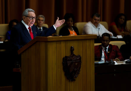 Cuban Communist Party leader Raul Castro addresses the audience during the enactment of the new constitution at the National Assembly, in Havana, Cuba April 10, 2019. Irene Perez/Courtesy Cubadebate/Handout via REUTERS