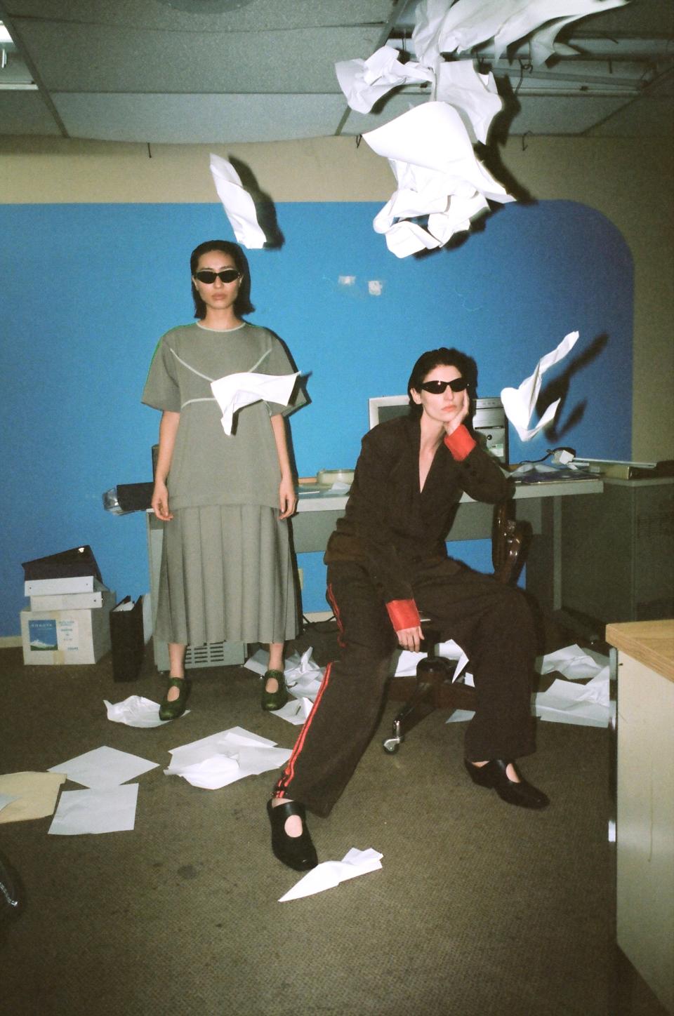 Gabby Sage Masuda and Ilana Kozlov for KkCo’s FW24 collection titled Office Sports. Photographed by Sophia Schrank, hair by Anthony Ramirez.