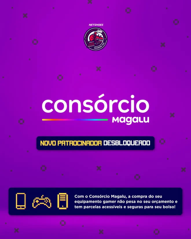 Consórcio Magalu anuncia o novo patrocínio na equipe de eSports NetShoes Miners (Imagem: Divulgação/Magalu)