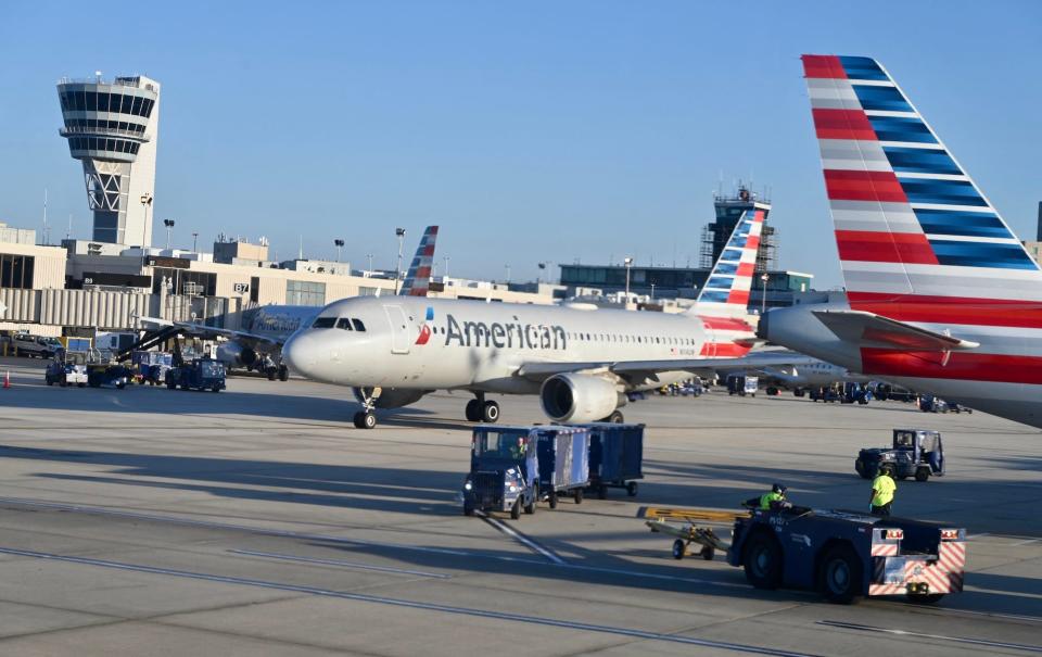 American Airlines planes on the tarmac at Philadelphia International Airport.