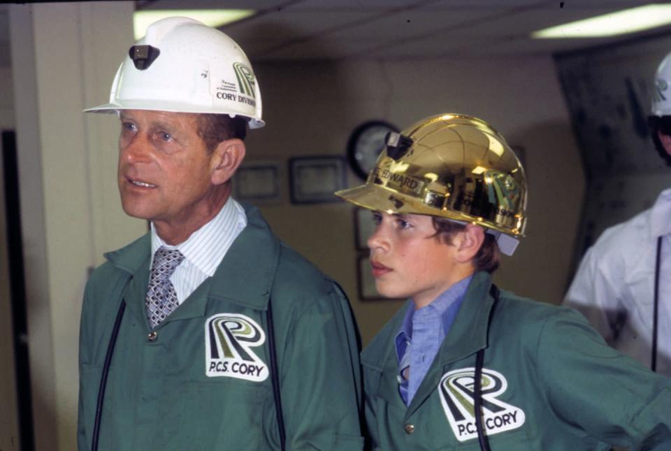 <p>While on a royal visit in Canada, Prince Edward joined his father Prince Philip on a tour of the PCS Cory mine. The royal was even given a special gold helmet to wear during the visit. </p>
