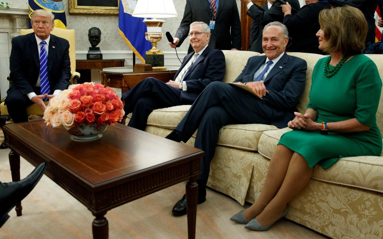 Donald Trump meets with (l-r) Mitch McConnell, Chuck Schumer and Nancy Pelosi on Wednesday - AP