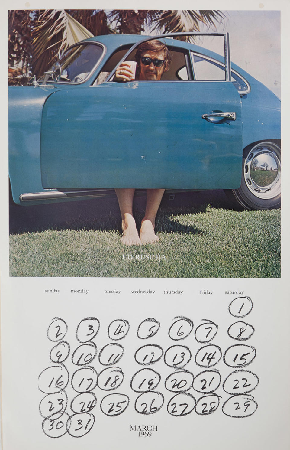 L.A. Artists In Their Cars , 1969 Color photo-offset lithograph calendar