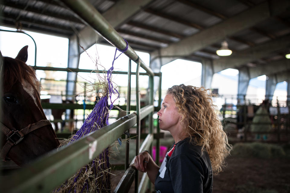 Amanda Moore came to Ford Park from Houston to volunteer to provide care to horses in need. (Photo: Joseph Rushmore for HuffPost)