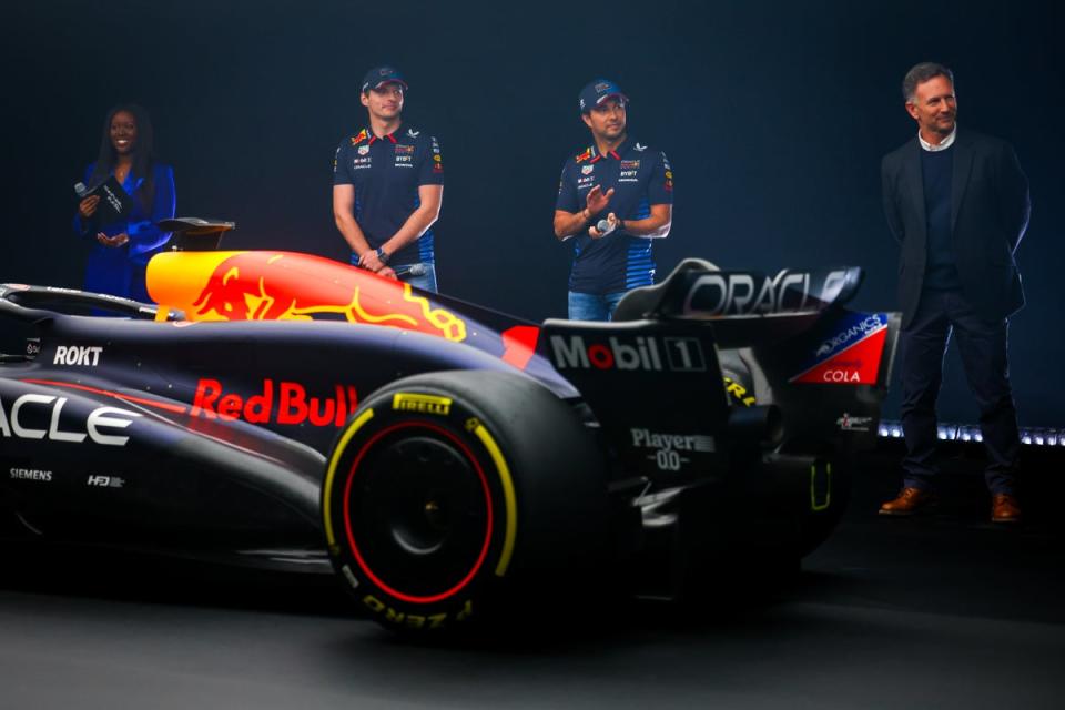Horner, right, pictured at the launch of Red Bull’s new car (Getty Images for Red Bull Racing)