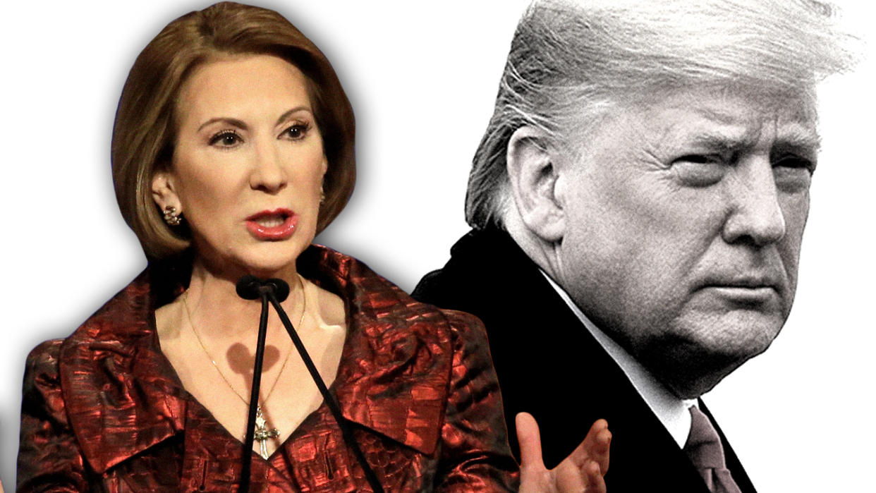 Carly Fiorina and President Trump. (Photo illustration: Yahoo News; photos: AP,  Tom Brenner/Reuters)