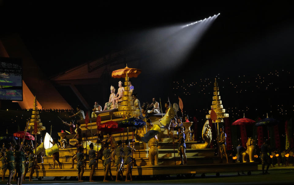 Dancers perform during the opening ceremony of the 32th South East Asian Games at the Morodok Techo National Stadium in Phnom Penh, Cambodia on Friday, May. 5, 2023. (AP Photo/Tatan Syuflana)