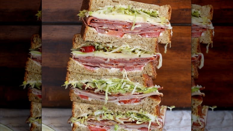 Stacked sandwiches with wheat bread slices
