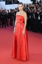 <p>In a red quilted Dior dress and Bulgari jewels at the premiere of <em>Okja</em> at Cannes Film Festival.</p>