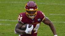 Washington Football Team running back Antonio Gibson (24) running downfield during the first half of an NFL football game against Dallas Cowboys, Sunday, Oct. 25, 2020, in Landover, Md. (AP Photo/Susan Walsh)