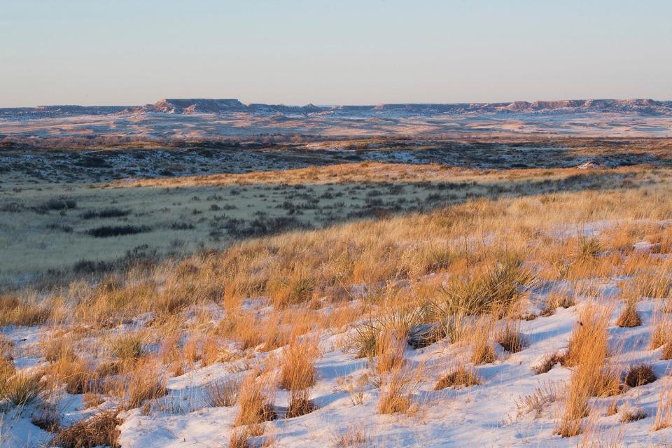 The elevation changes from 2,400 feet at the river bottom country to about 2,900 feet at the mesa tops at Mesa Vista Ranch near Amarillo.