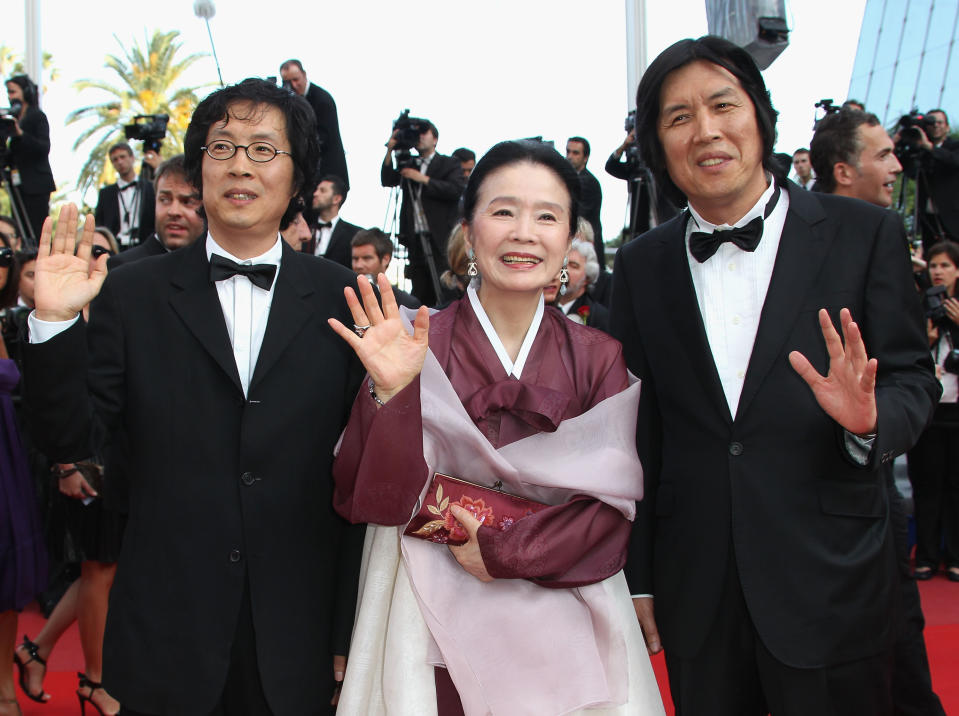 Jun-dong Lee, Jeong-hee Yoon and Chang-Dong Lee attend the Palme d'Or Closing Ceremony held at the Palais des Festivals during the 63rd Annual International Cannes Film Festival on May 23, 2010 in Cannes, France. (Photo by Toni Anne Barson Archive/WireImage)