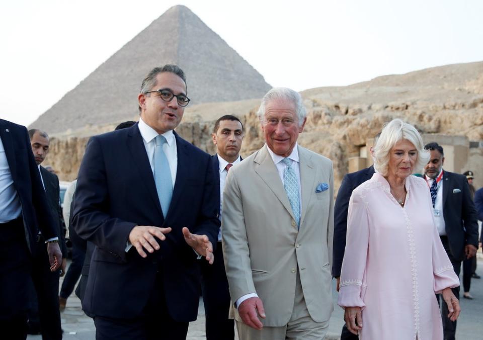 A pyramid towered behind the royal party in Giza (Peter Nicolls/PA) (PA Wire)