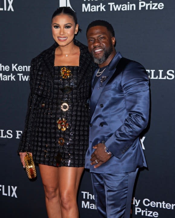 Eniko Hart and Kevin Hart attend the Kennedy Center for the Performing Arts 25th Annual Mark Twain Prize for American Humor presented to Kevin Hart, Sunday, March 24, 2024, in Washington. (Photo by Owen Sweeney/Invision/AP)