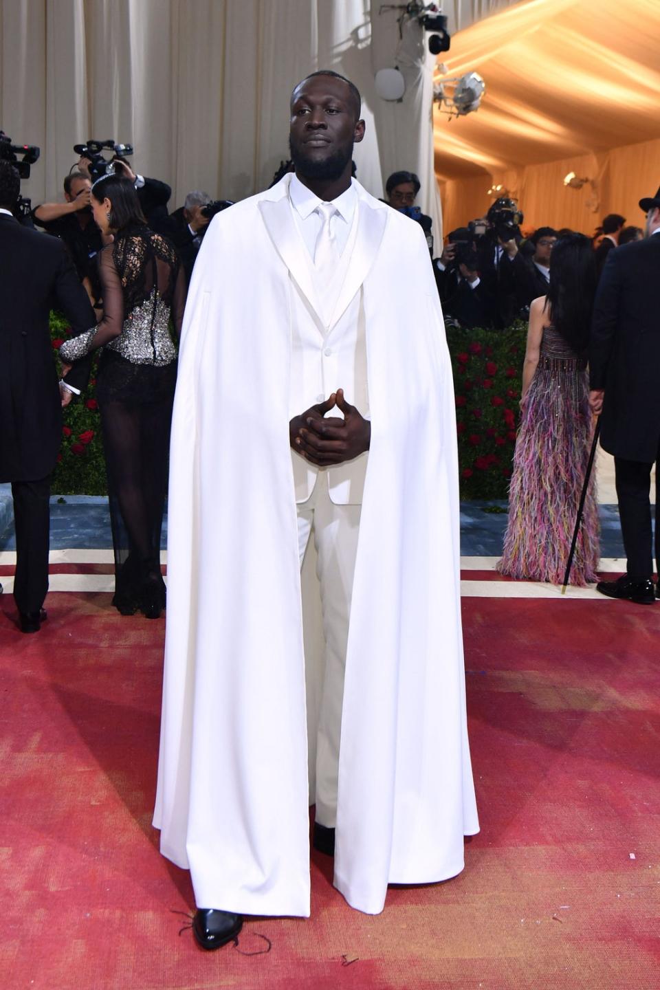 British rapper Stormzy arrives for the 2022 Met Gala at the Metropolitan Museum of Art on May 2, 2022, in New York (AFP via Getty Images)