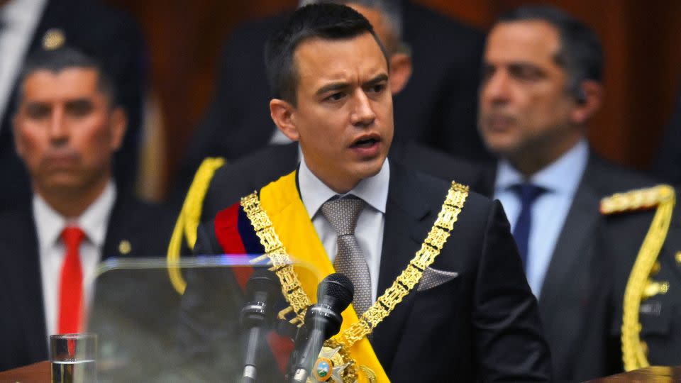 Ecuador's President Daniel Noboa during his inauguration at the National Assembly in Quito on November 23, 2023. - RODRIGO BUENDIA/AFP/AFP via Getty Images