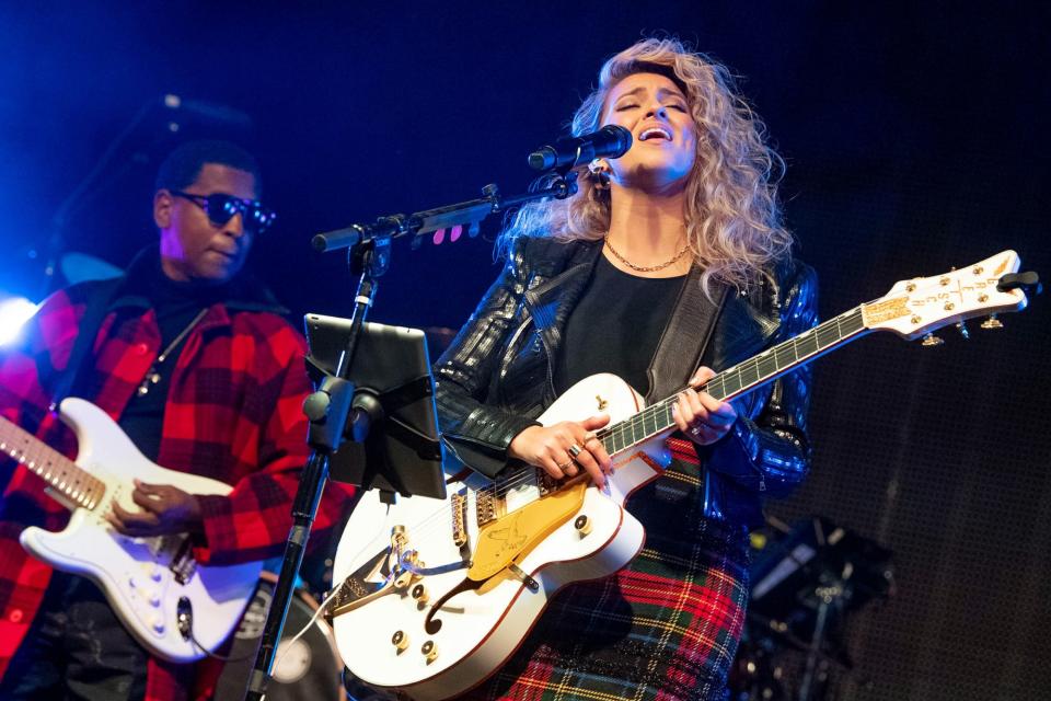 <p>Tori Kelly performs with Babyface at City National Grove of Anaheim on Monday in Anaheim, California. </p>