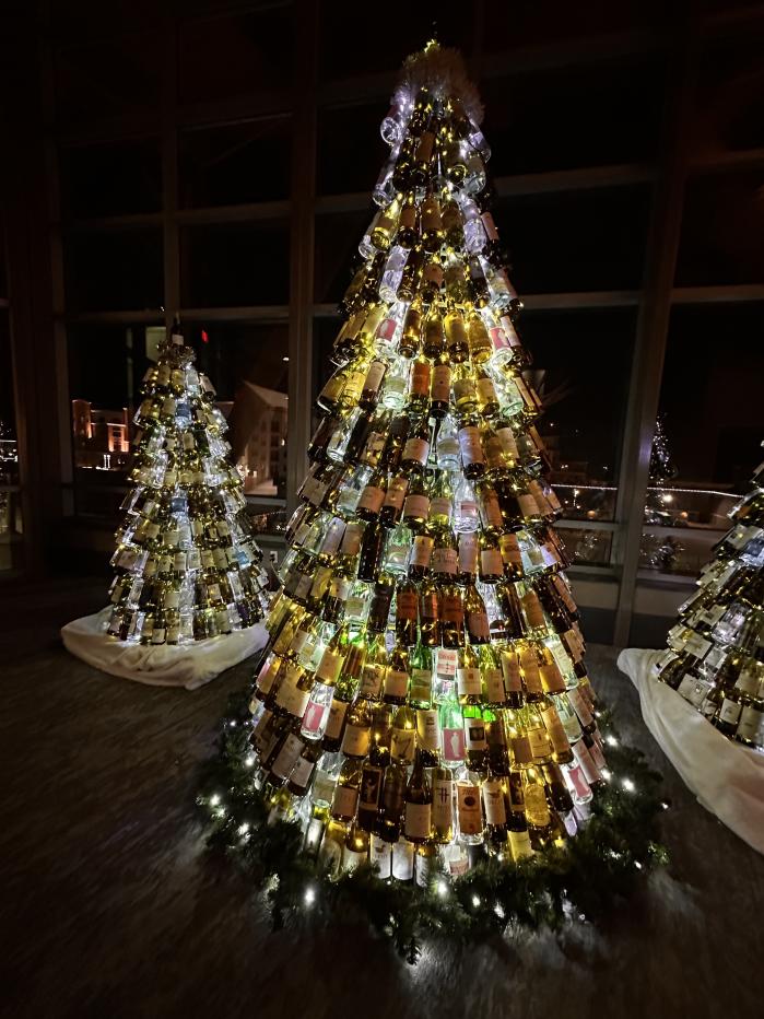 Trees made from vintage wine bottles are Branson Convention Center's contribution to the town's holiday tree display. (Photo: Carly Caramanna)