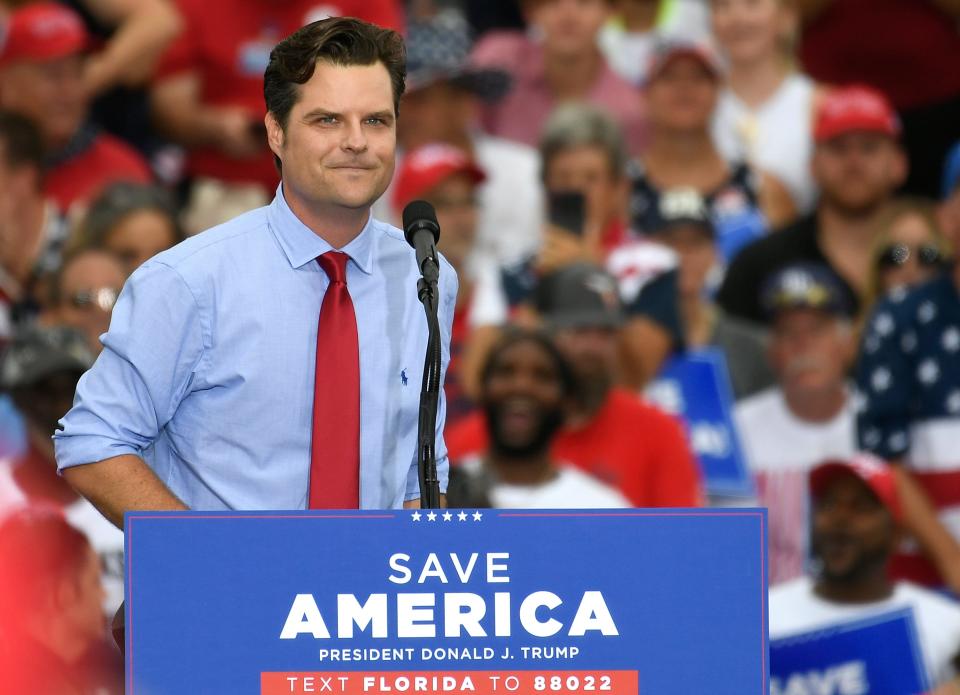 Other speakers included, Donald Trump Jr., Greg Steube, Byron Donalds, U.S. Rep. Matt Gaetz,   American TV personality, Kimberly Guilfoyle, Congressman Vern Buchanan, and more at the Sarasota Fairgrounds Saturday night, July 3, 2021.