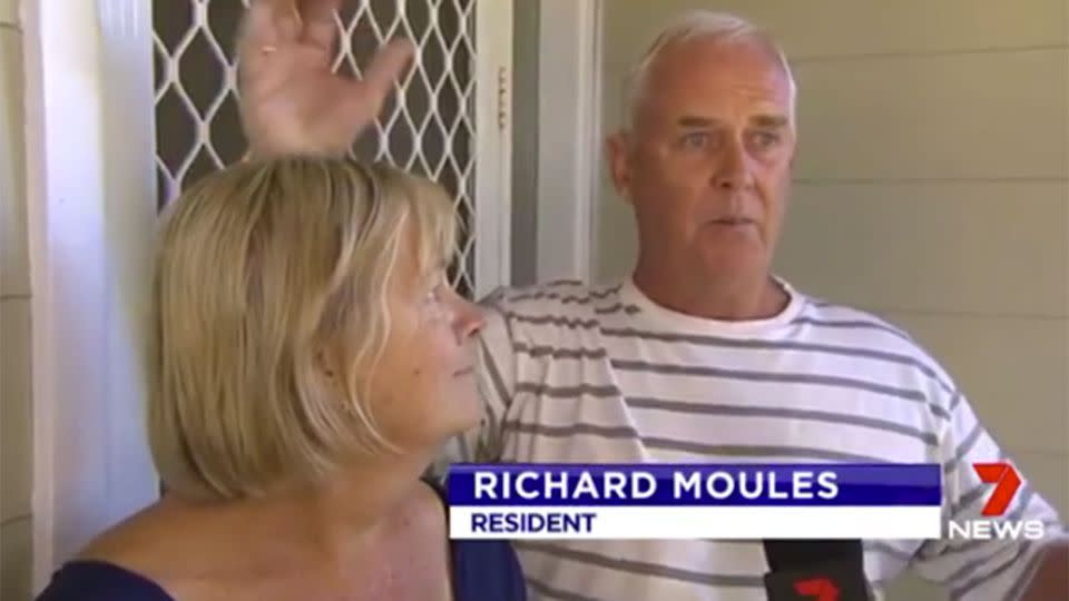 The vehicle ended up in the front yard of Jo and Richard Moules (pictured). Source: 7 News