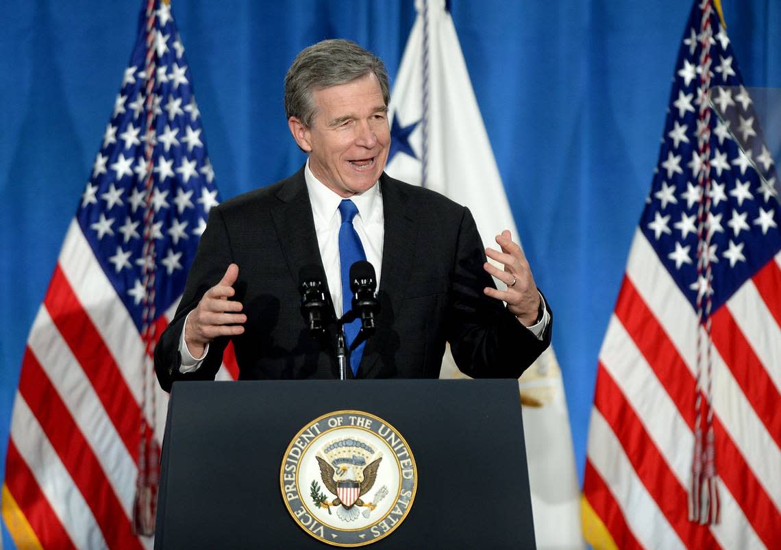 North Carolina Governor Roy Cooper speaks about the need for the Affordable Connectivity Program (ACP) prior to Vice President Kamala Harris remarks at the Carole A. Hoefener Community Services Center on Thursday, July 21, 2022.