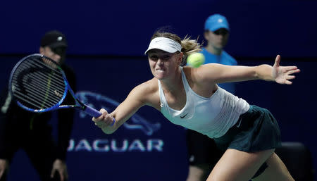 Tennis - Kremlin Cup - Women's singles - Round 1 - Moscow, Russia - October 17, 2017 - Maria Sharapova of Russia in action against Magdalena Rybarikova of Slovakia. REUTERS/Tatyana Makeyeva