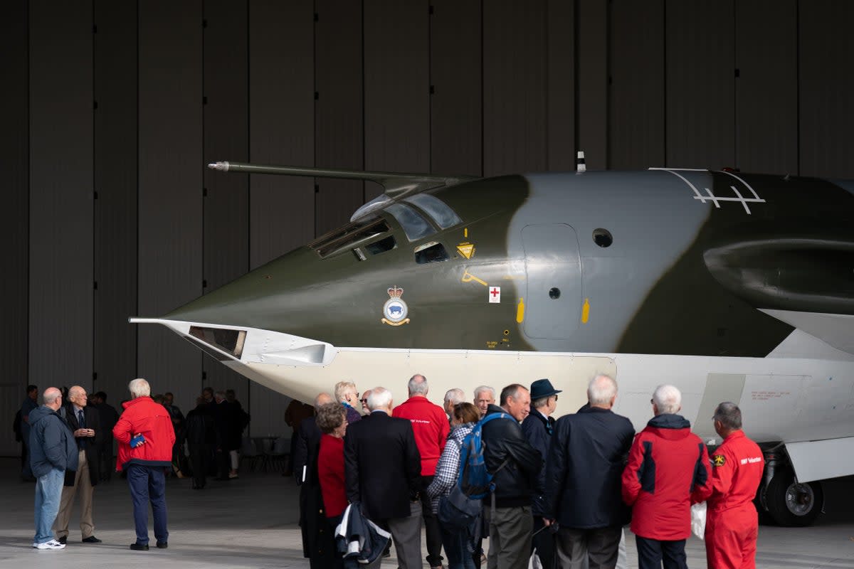 Cold War veterans view the Handley Page Victor XH648 aircraft after the completion of its five-year restoration project (Joe Giddens/ PA) (PA Wire)