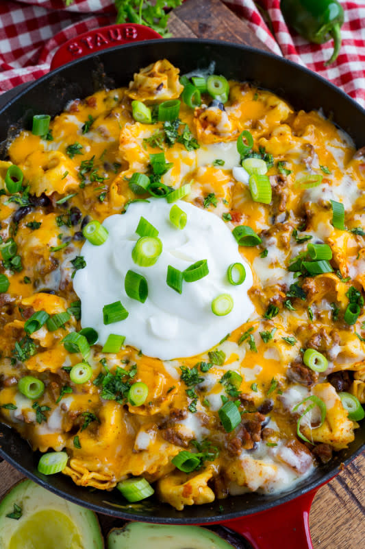 <p>Closet Cooking</p><p>A quick, easy and tasty beef enchilada skillet covered in melted cheese!</p><p><strong>Get the recipe: <a href="https://www.closetcooking.com/cheesy-beef-enchilada-tortellini-skillet/" rel="nofollow noopener" target="_blank" data-ylk="slk:Cheesy Beef Enchilada Tortellini Skillet;elm:context_link;itc:0;sec:content-canvas" class="link ">Cheesy Beef Enchilada Tortellini Skillet</a></strong></p>