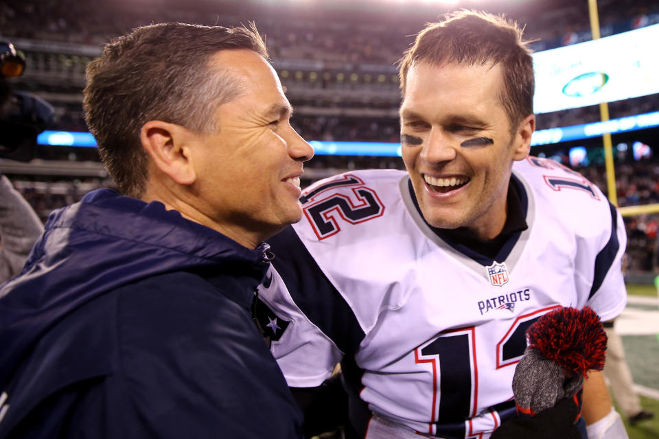 Tom Brady refused to answer questions about his personal trainer Alex Guerrero, pictured here in 2016, in a radio interview on Monday. (Getty Images) 