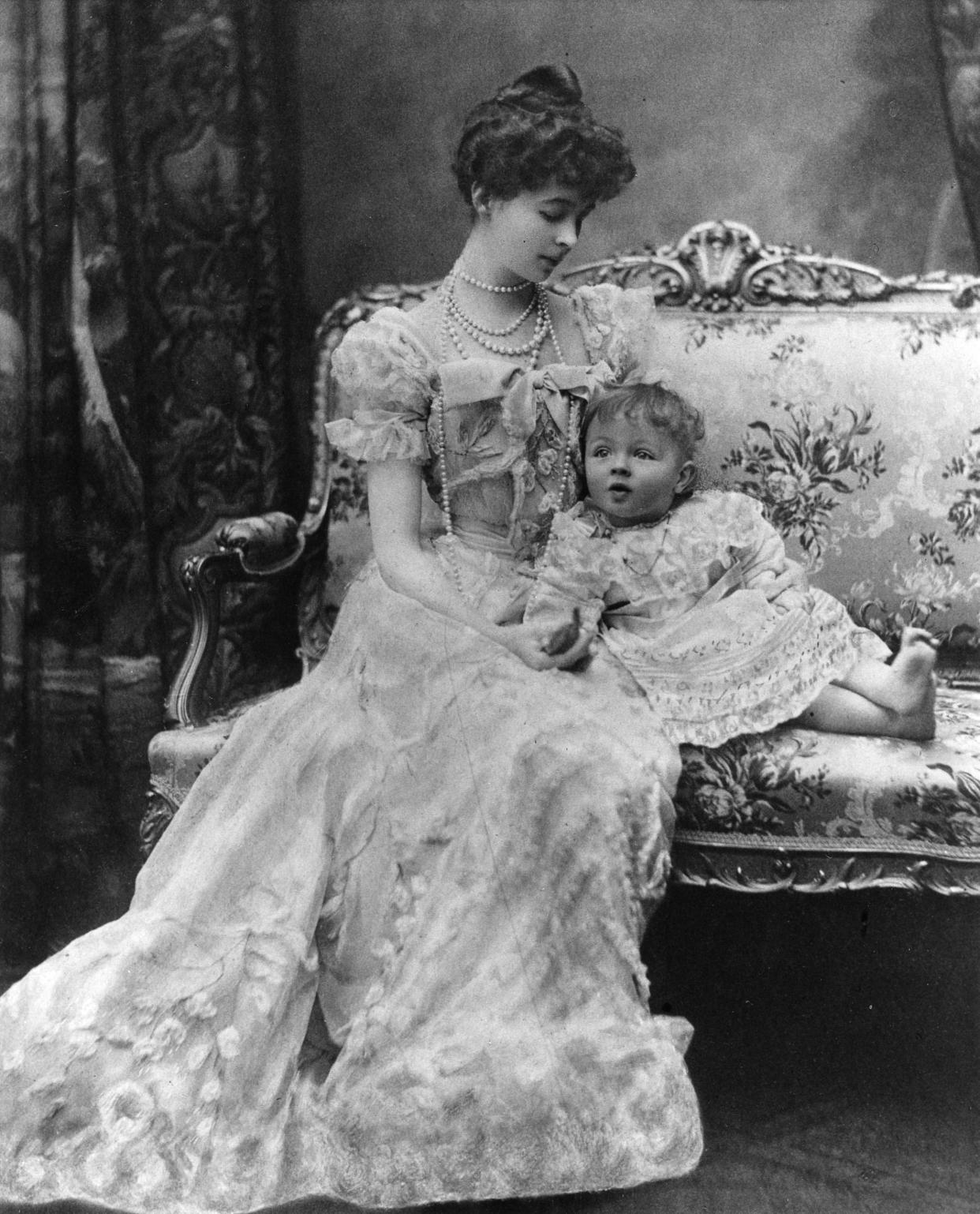 Consuelo Vanderbilt, who married the 9th Duke of Marlborough in 1895, with her son, The Marquess of Blandford, in 1899. She later married Jacques Balsan and moved to Palm Beach.