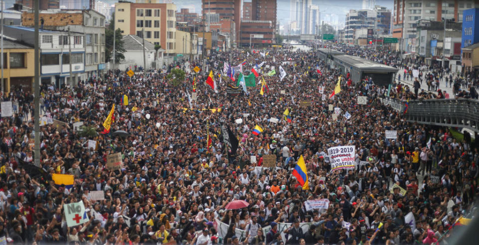 Thousands of protesters in the city of Bogota, Colombia, on 21 Nov. 2019. | Daniel Garzon Herazo—NurPhoto/Getty Images