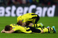 Borussia Dortmund players show their dejection after losing the UEFA Champions League final match against FC Bayern Muenchen at Wembley Stadium.