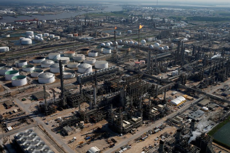 FILE PHOTO: An aerial view of the Shell Deer Park Manufacturing Complex is seen in Deer Park, Texas,