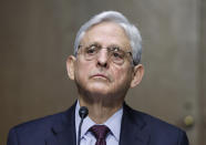 Attorney General Merrick Garland testifies before a Senate Judiciary Committee hearing examining the Department of Justice on Capitol Hill in Washington, Wednesday, Oct. 27, 2021. (Tasos Katopodis/Pool via AP)