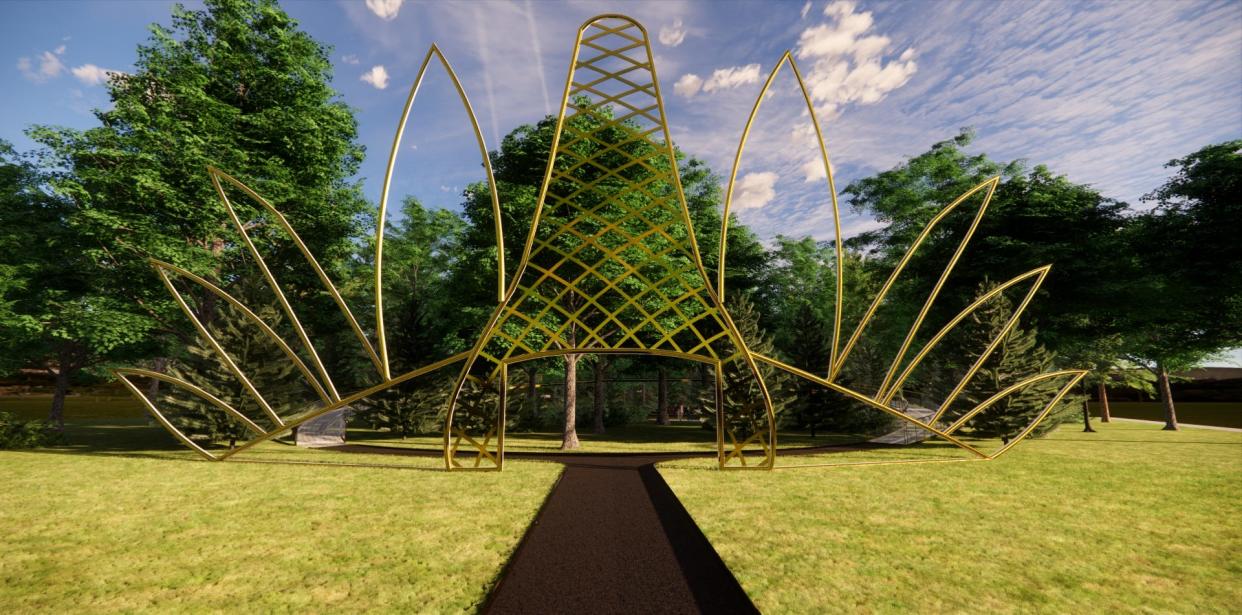 A rendering of the Detroit Remediation Forest planned for East Canfield Art Park in summer 2024 commissioned by Sidewalk Detroit.