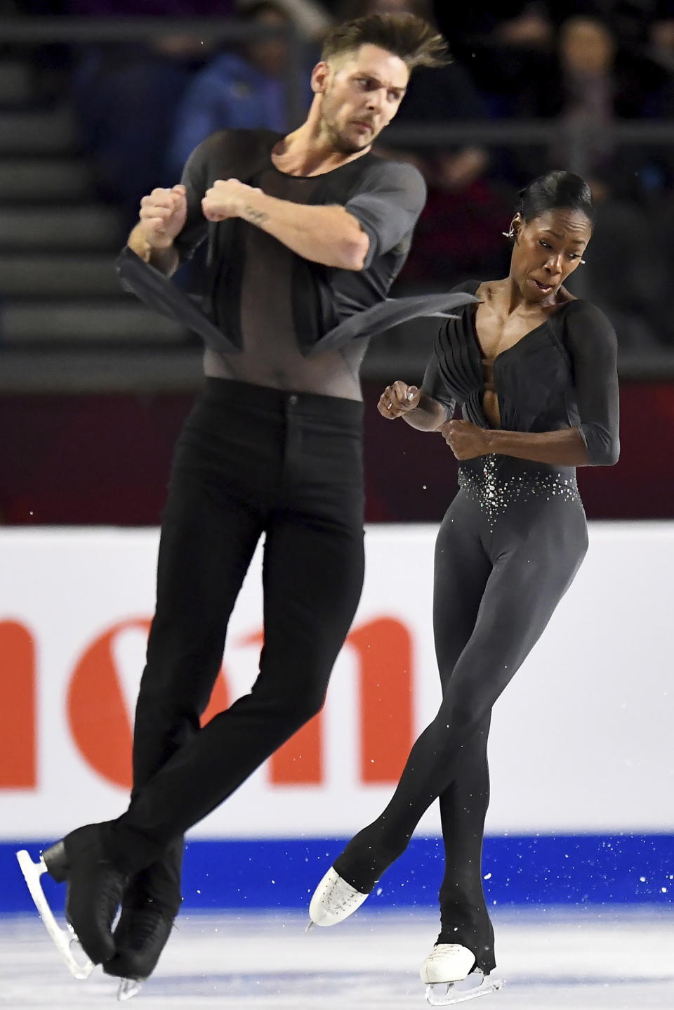 Vanessa James and Morgan Cipres, of France, perform their pairs free skate at figure skating's Grand Prix Final in Vancouver, British Columbia, Saturday, Dec. 8, 2018. (Jonathan Hayward/The Canadian Press via AP)