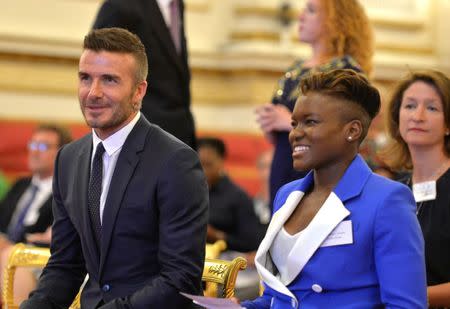 David Beckham and Nicola Adams attend the final Queen's Young Leaders Awards Ceremony at Buckingham Palace in London, Britain June 26, 2018. John Stillwell/Pool via Reuters