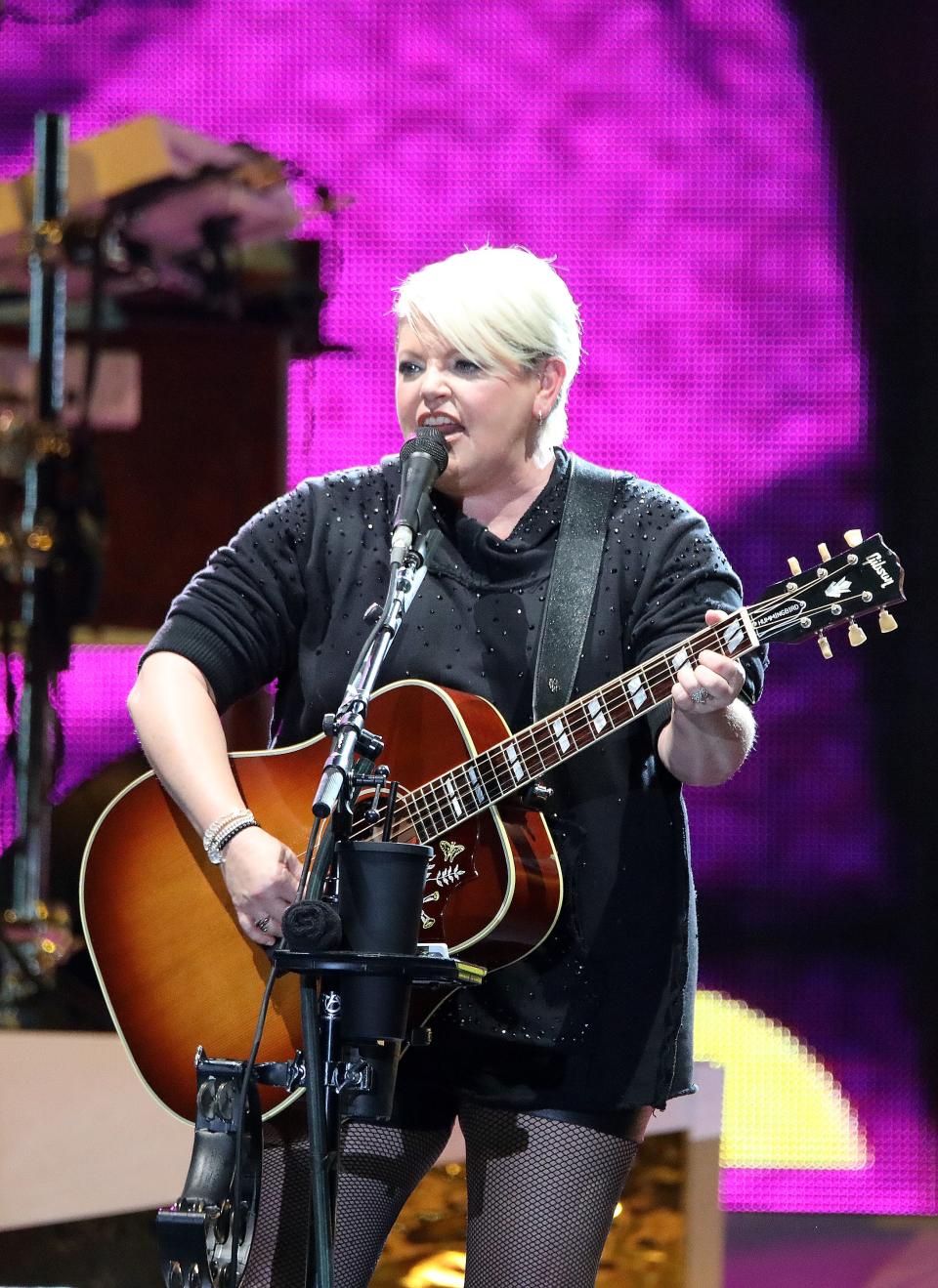 Natalie Maines sings with The Chicks as they play their country hits for a crowd of 17,219 during a World Tour 2023 concert on the Grandstand of the Iowa State Fair in Des Moines in August.