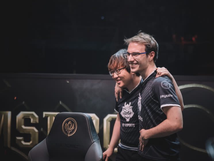 Perkz and Trick following their most decisive win over Flash Wolves (lolesports)