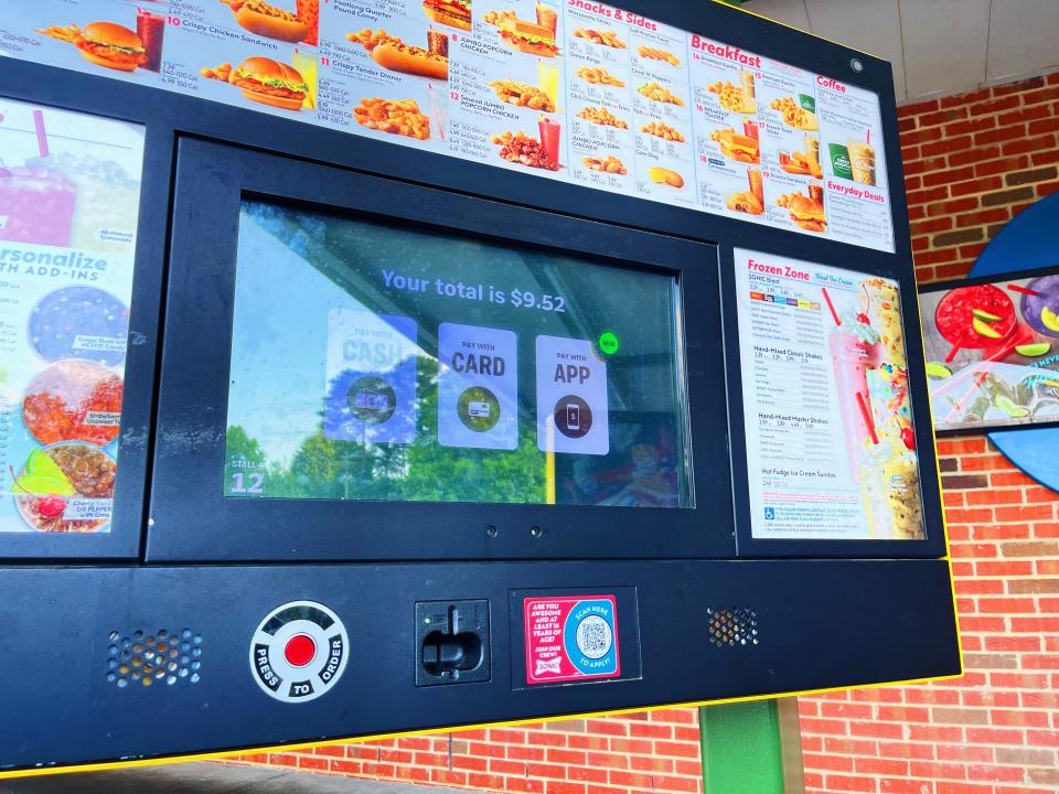 sonic drive-in menu screen