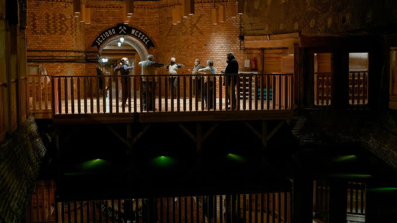 People get a treatment in the Wieliczka salt mine in Wieliczka