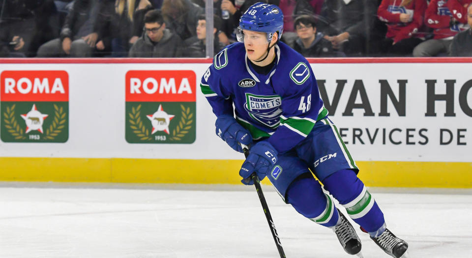 Olli Juolevi has been assigned to the Utica Comets of the AHL. (Photo by Stephane Dube /Getty Images)