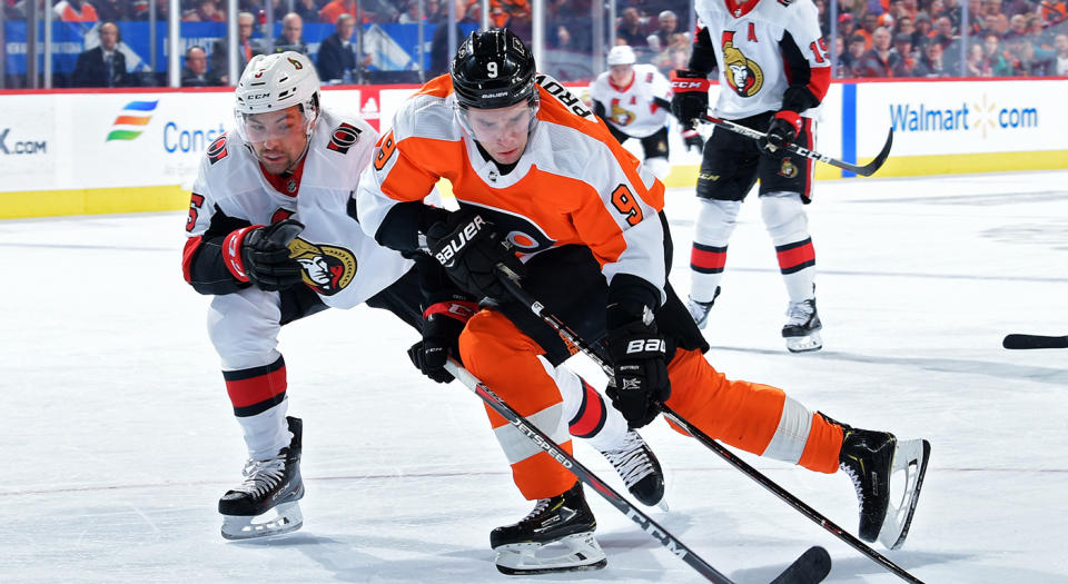 Provorov, right, and Ceci, left, are both getting way more minutes than they deserve. (Photo by Drew Hallowell/Getty Images)